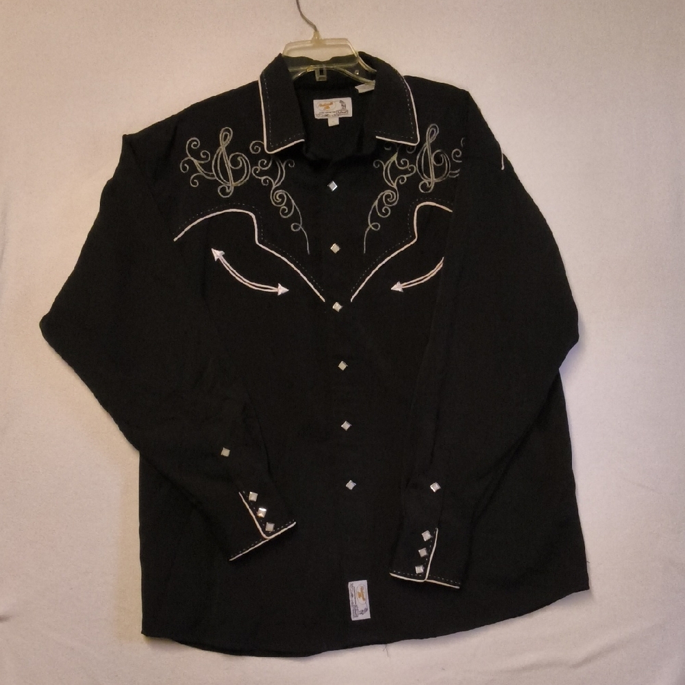 Pandhandle Slim Pearl Snap Men's Black White Embroidered Western Snap Down Shirt